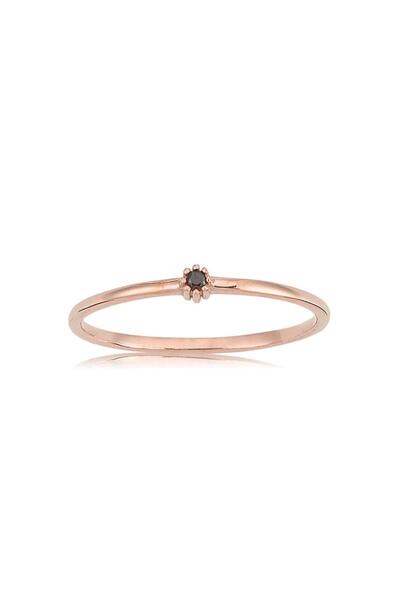 FasekGold Minimal Altın Yüzük - 14 Ayar Altın 0.05 CT Smoky Taşlı Minimal İnc...