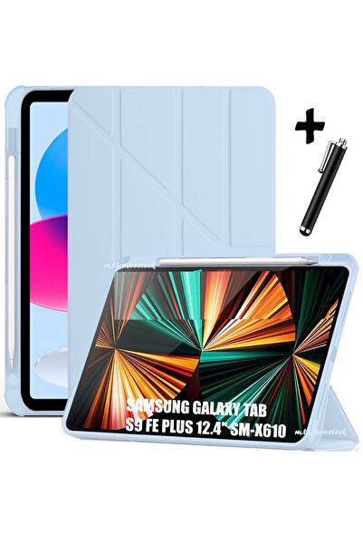 m.tk moveteck Samsung Galaxy Tab S9 Fe Plus 12.4 Kılıf Kalem Bölmeli Katlanabilir Standlı Pu Deri Yumuşak Silikon