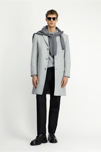 Kiğılı Regular Fit Mono Yaka Yünlü Düz Kaban