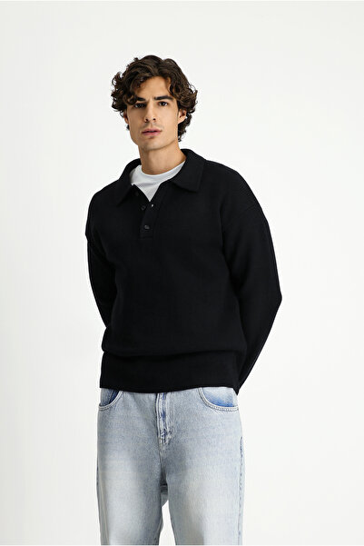 Kiğılı Polo Neck Oversize Extra Comfortable Cut Patterned Knitwear Sweater