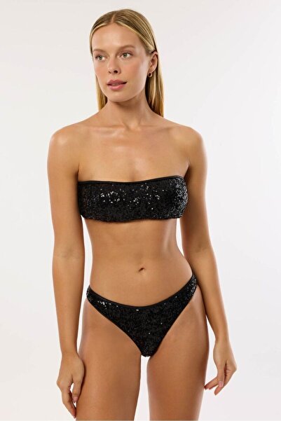 AYYILDIZ 4661 Black Sequin Embroidered Bikini Set