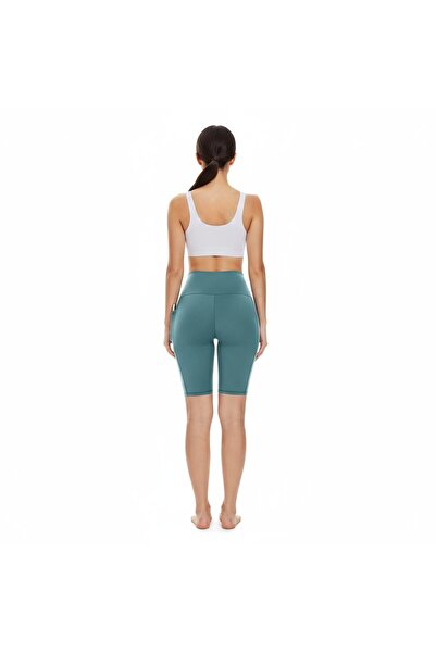 Vitra World Biker Shorts Women With Pockets 8" High Waisted Workout Spandex Tummy Control Gym Running Teal Green