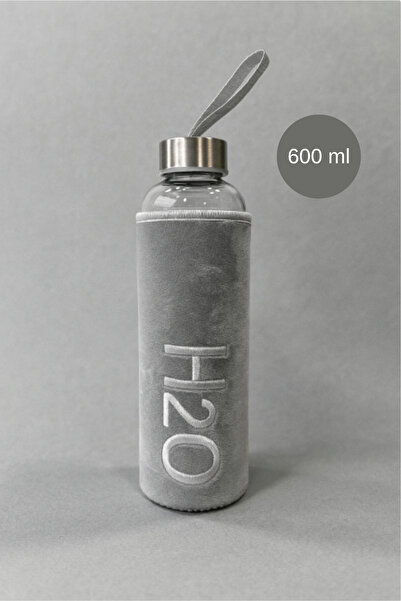 Tohana Peluş Kılıflı Cam Matara 600 ml Gri