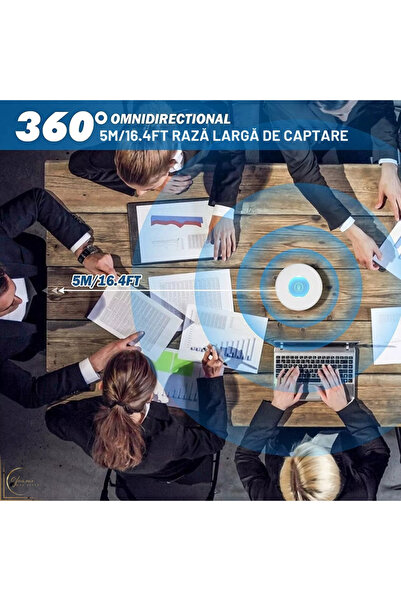 CR glamour AND STYLE Microfon condensator USB pentru conferințe profesionale CR|G®, omnidirecțional, portabil, metalic, alb