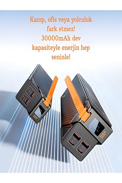 DEANB 30000mAh 65W Hızlı Şarjlı Dijital Göstergeli Taşınabilir 2USB 2TYPE-C Girişli Powerbank Siyah
