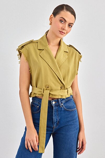 Ravencia Жіночий піджак з кишенями, коміром на ґудзиках і поясом