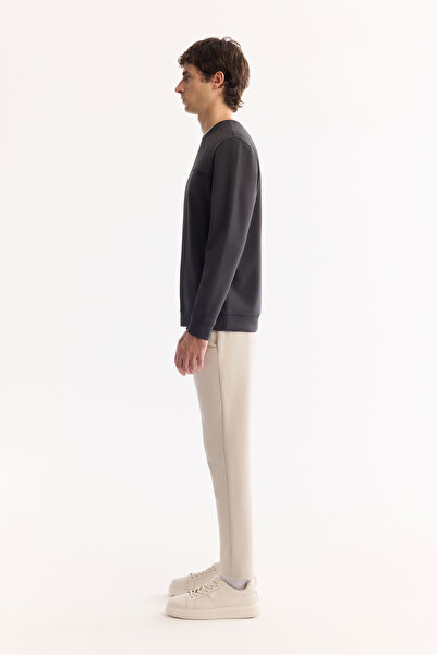 Avva Erkek Antrasit Bisiklet Yaka Pamuklu Bi-Stretch Baskılı Regular Fit Sweatshirt A52Y1325