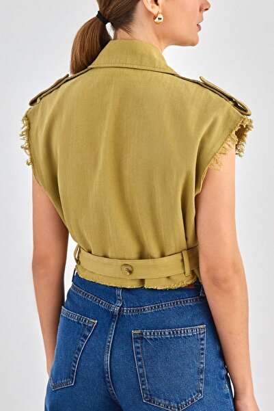 Ravencia Жіночий піджак з кишенями, коміром на ґудзиках і поясом