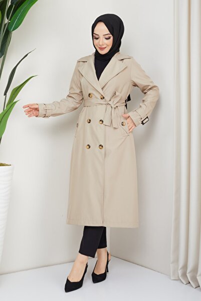 InStyle Kruvaze Yaka Kuşaklı Astarlı Taş Trençkot