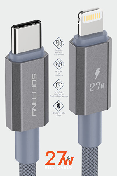 Soffany HM570-012 27W Type-C to Lightning Şarj & Data Kablosu Gri