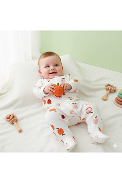 Nayinom Baby Girl Baby Boy Newborn Cotton 0-6 Months Apple Patterned Baby Romper with Booties