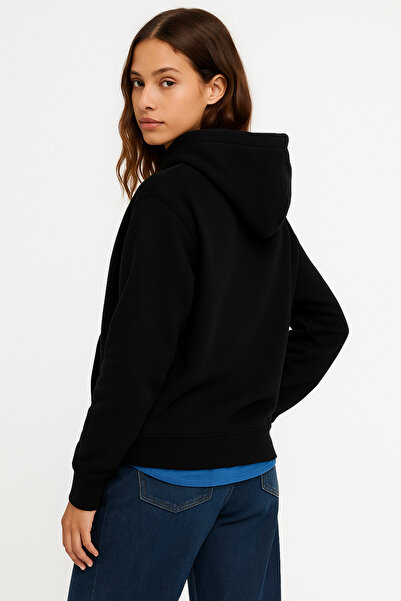 KaeLaurean Hanorac pentru femei din bumbac negru basic cu glugă 3 fire Sweat tricou