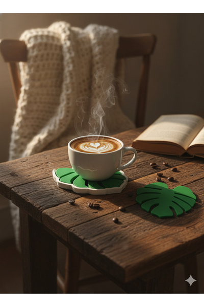 RENKLİ SOKAK Monstera Leaf Patterned Coaster