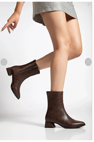 Papuccum Ortopedi Kadın Kahve Sivri Burun Bot Kırışık Rugan Günlük Bot Boots