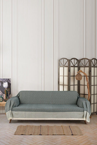 pamore 2’li Kolları Örten Pamuklu 310 Cm Koltuk Kanepe Çekyat Örtüsü Önden Saçaklı Çok Amaçlı Kaymaz