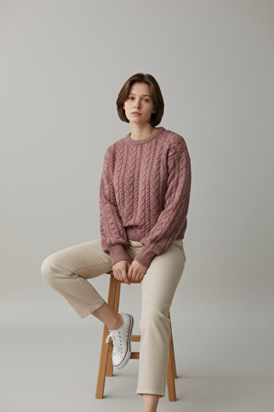 NEWCO Knit Detailed Patterned Loose Knitwear Sweater Crew Neck Comfortable Fit Stylish Daily Model