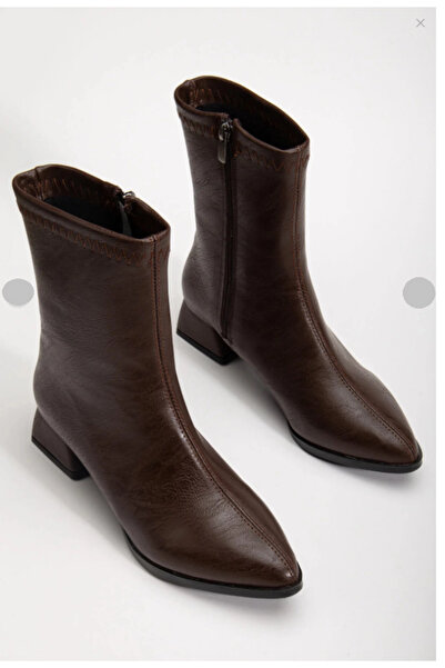 Papuccum Ortopedi Kadın Kahve Sivri Burun Bot Kırışık Rugan Günlük Bot Boots