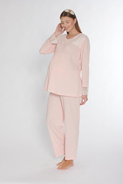 FLZ LOHUSA HAMİLE UZUN KOL PİJAMA TAKIMI DANTEL DETAYLI ZAKKUM 25-03