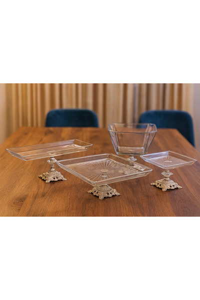 Elta Collection 4 Parça Gümüş Pasta Sunumluk Kurabiyelik Seti