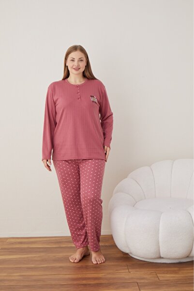 Eyfuze Γυναικεία Σετ Πιτζάμες με μακρυμάνικο γιακά με κουμπιά με κέντημα με καμπύλες