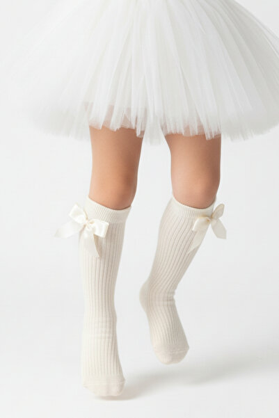 Parla Kids Girl's Bow Detailed Knee Socks / Ecru