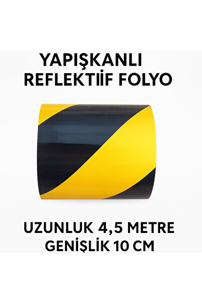opersan Genişlik 10 cm x UZUNLUK 4.5 METRE KENDİNDEN YAPIŞKANLI DEKARATİF AMAÇLI SARI SİYAH REFLEKTİF BANT