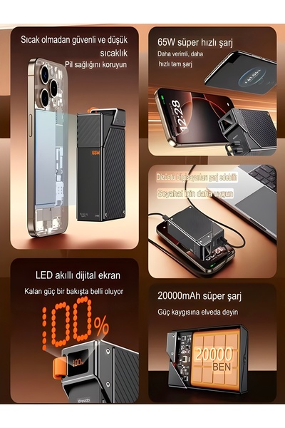 DEANB 20000mAh 65W Hızlı Şarjlı Dijital Göstergeli Powerbank – 2x Type-C Girişli Taşınabilir Şarj Cihazı