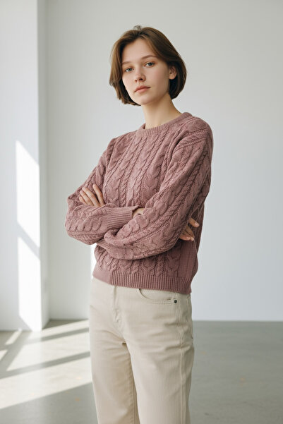 NEWCO Knit Detailed Patterned Loose Knitwear Sweater Crew Neck Comfortable Fit Stylish Daily Model