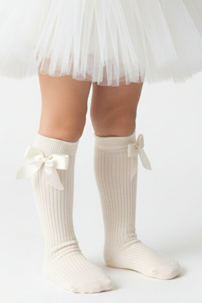Parla Kids Girl's Bow Detailed Knee Socks / Ecru