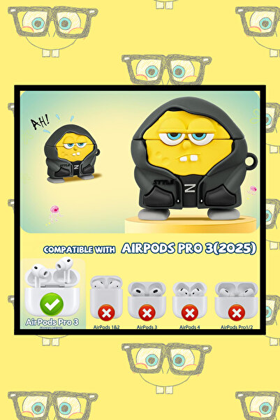EWEC Pro 3. Generation Compatible Hoodie Spongebob Figure Protective Silicone Earphone Case