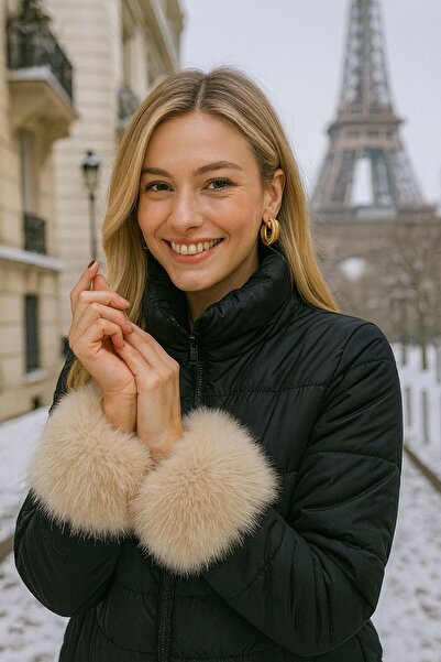 BALIENTE Bej Yumuşak Dokulu Peluş Kadın Kolluk