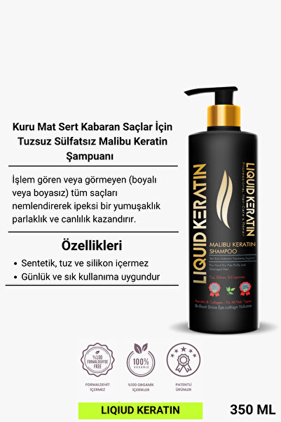 Liquid Keratin Kuru Mat Sert Kabaran Saçlara - Tuzsuz Malibu Keratin Şampuanı (350ML)