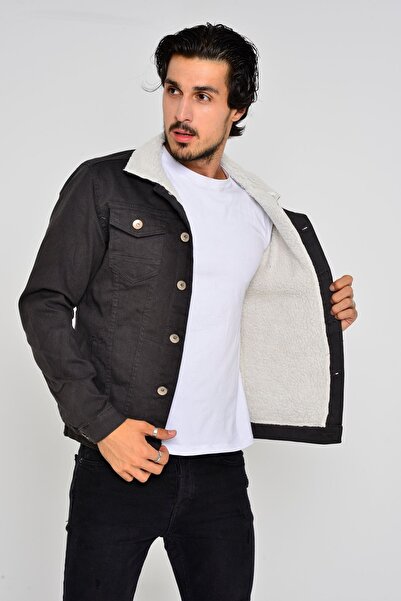 comstar Чоловіча трендова зимова джинсова куртка антрацит з хутром всередині