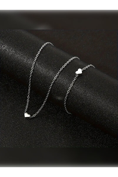 PURE BERRY طقم قلادة وسوار على شكل قلب ذهبي اللون