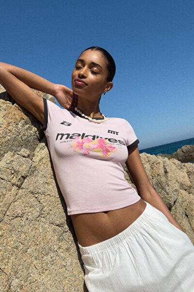 Bershka Kontrast baskılı kısa kollu tişört