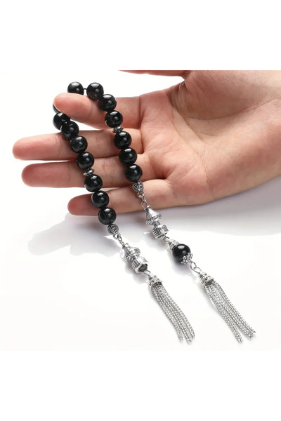 shellwetr Erkek Tesbih Özel Üretim Sallama Ağabey Tesbih Siyah Doğal Taş Hedi...