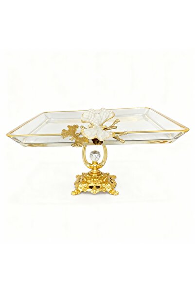 Paşabahçe Kristal Metal Ayaklı Yaldızlı Kare Pasta Sunumluk