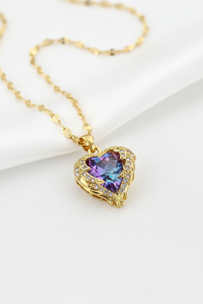 özgül takı ve tasarım Paslanmaz Çelik Altın Renk Kristal Mor Zirkon Taşlı Oky...