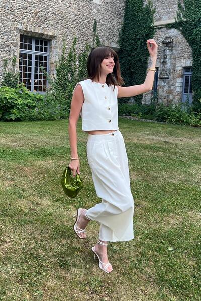 Antioch بنطلون كولوت نسائي من مزيج الكتان الأبيض