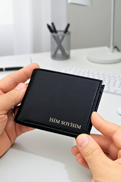 VANİLLA COLLECTİON Deri Cüzdan Kişiye Özel İsim Basklı-9 Kart-Bozuk Para Bölmeli Kelebek Model Siyah Cüzdan