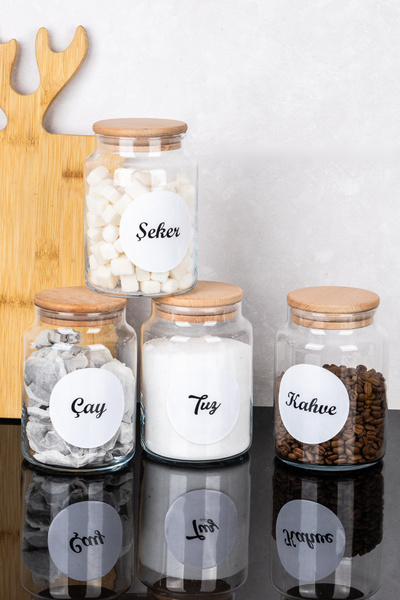 DNS HOME 4-Piece Glass Jar with Bamboo Lid Tea Sugar Coffee Salt Storage Container Jar Set with Labels 800 ml