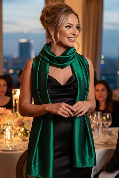 CAŞ DEKORASYON Emerald Green Color Taffeta Shawl