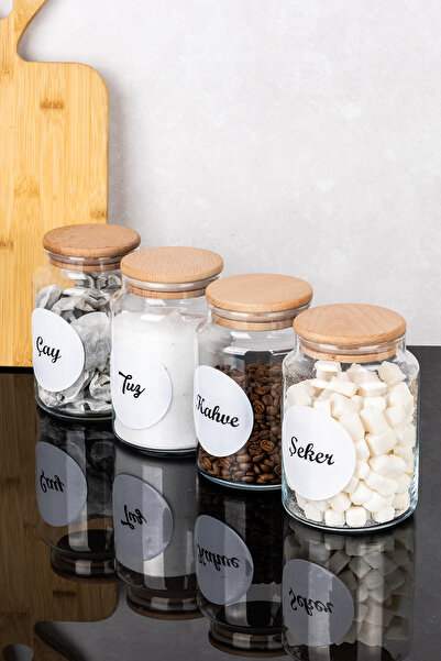 DNS HOME 4-Piece Glass Jar with Bamboo Lid Tea Sugar Coffee Salt Storage Container Jar Set with Labels 800 ml