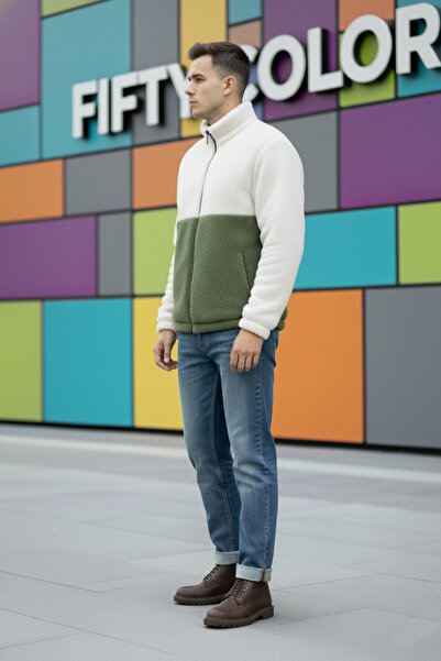 JAKARLI Unisex Oversize Λούτρινο Μπουφάν με Διπλή Τσέπη με φερμουάρ