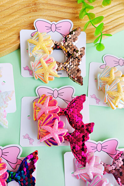 Nisankids Deniz Kızı Sedefli Pul Payetli Pens Toka 2 Adet 7,5 cm