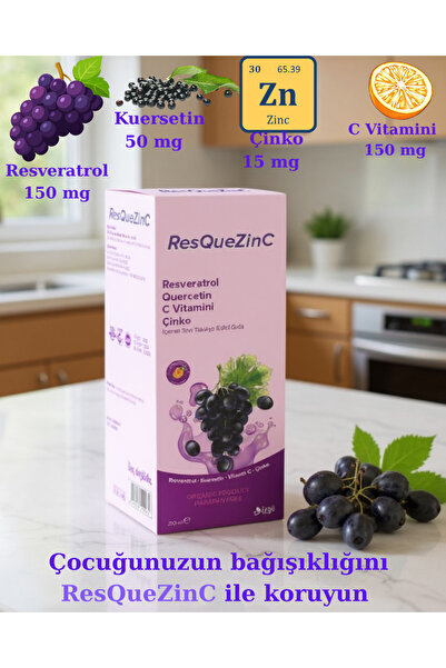 RESQUEZİNC RESVERATROL-QUERCETİN-C VİTAMİNİ VE ÇİNKO İÇEREN 200 ML ŞURUP