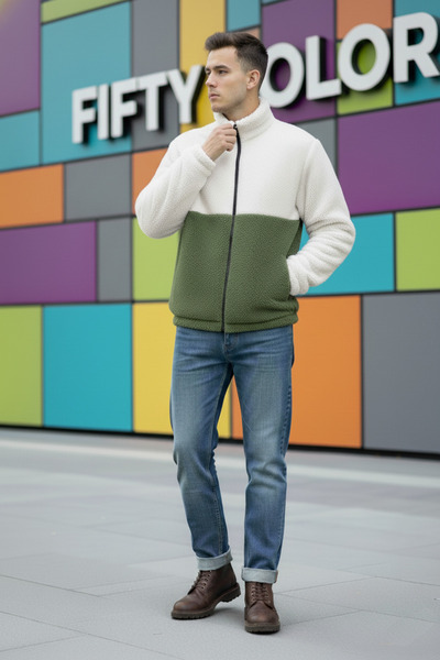 JAKARLI Unisex Oversize Λούτρινο Μπουφάν με Διπλή Τσέπη με φερμουάρ