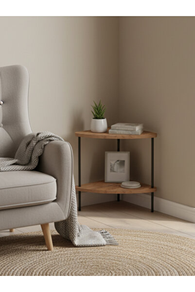 Merhaba Mobilya - 2 raflı Oval Köşe Rafı - sehpa (kitaplık)