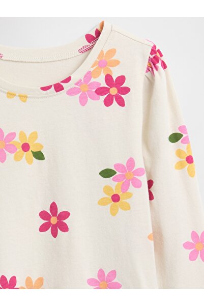 GAP Kız Bebek Krem Puff Sleeve Bisiklet Yaka T-Shirt