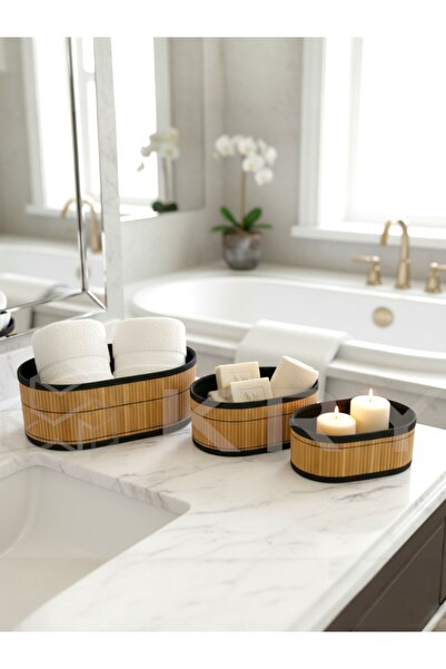 KRY Cutii organizatoare ovale din bambus, 3 piese – Eleganță pentru baie și i...